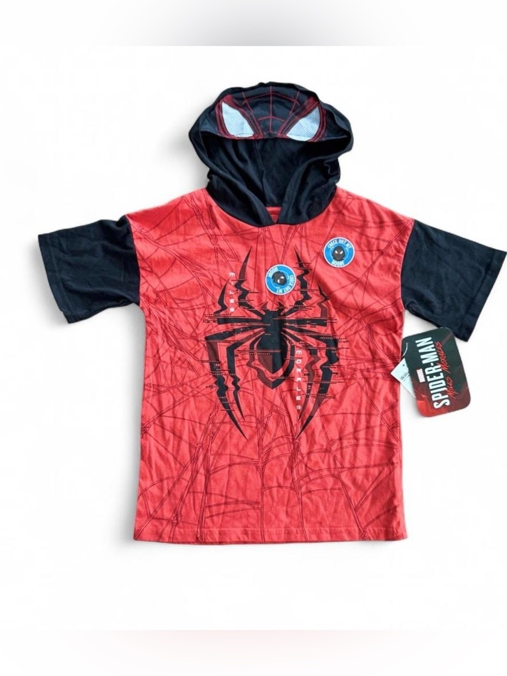 Marvel Spider-Man Miles Morales Boys Hooded Shirt Shorts Set Size 7 Red Black - Picture 4 of 11